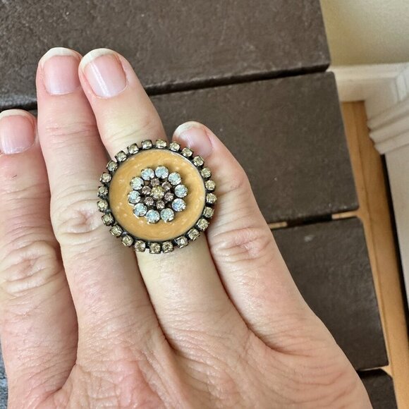 Vintage Earrings & Ring Set Pink Blush Stone Crystal & Enamel Size 7 - Picture 8 of 11